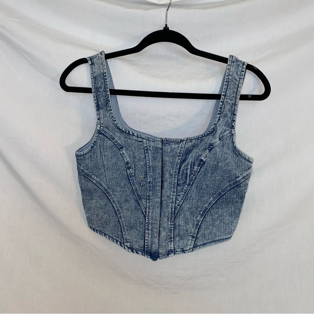 Blashe Denim Corset Clipped Crop Top Size Small
